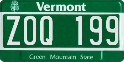 VT license plate ZOQ199