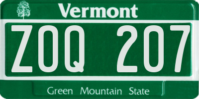 VT license plate ZOQ207