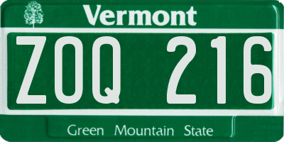 VT license plate ZOQ216