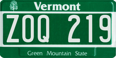 VT license plate ZOQ219