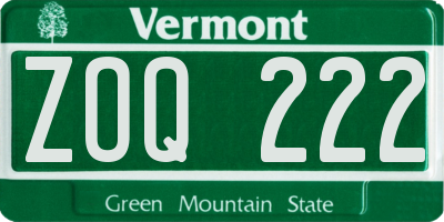 VT license plate ZOQ222