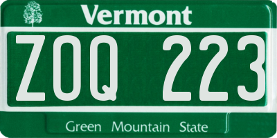 VT license plate ZOQ223