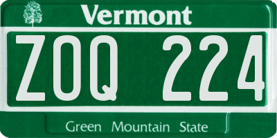 VT license plate ZOQ224