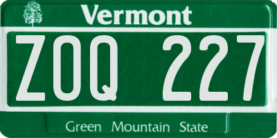 VT license plate ZOQ227