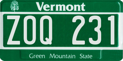 VT license plate ZOQ231