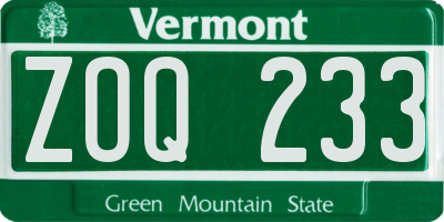 VT license plate ZOQ233