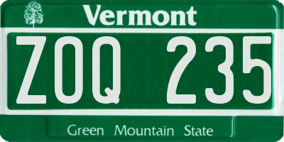 VT license plate ZOQ235