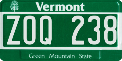 VT license plate ZOQ238