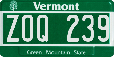 VT license plate ZOQ239