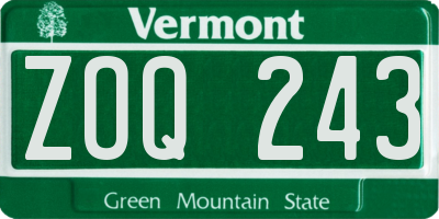VT license plate ZOQ243