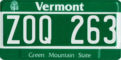 VT license plate ZOQ263