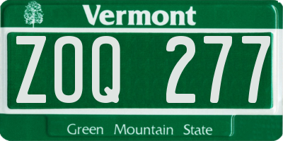 VT license plate ZOQ277