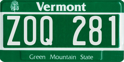 VT license plate ZOQ281