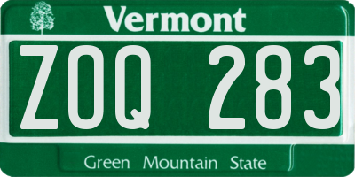 VT license plate ZOQ283