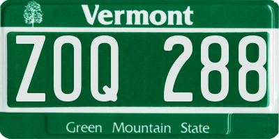 VT license plate ZOQ288
