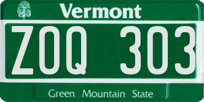 VT license plate ZOQ303
