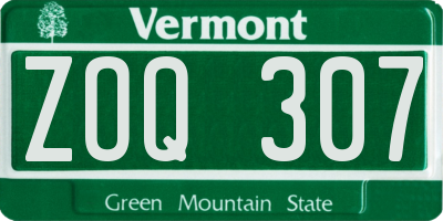 VT license plate ZOQ307