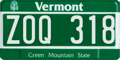 VT license plate ZOQ318