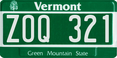VT license plate ZOQ321