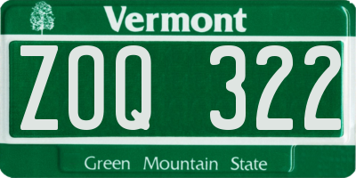 VT license plate ZOQ322