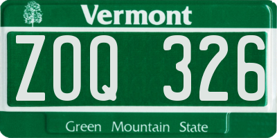 VT license plate ZOQ326