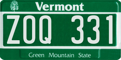 VT license plate ZOQ331