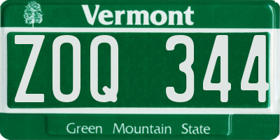 VT license plate ZOQ344