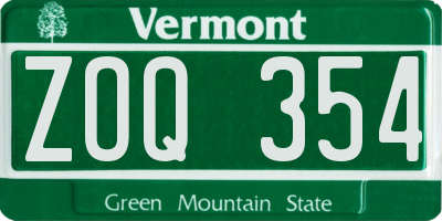 VT license plate ZOQ354
