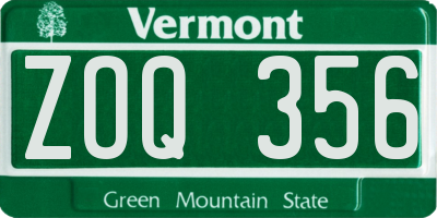 VT license plate ZOQ356