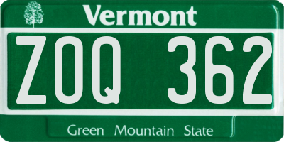 VT license plate ZOQ362