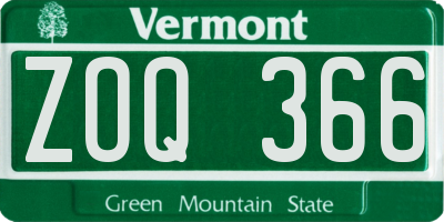 VT license plate ZOQ366