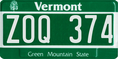 VT license plate ZOQ374
