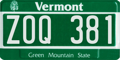 VT license plate ZOQ381
