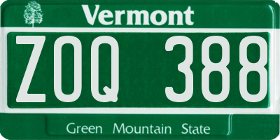 VT license plate ZOQ388