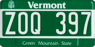 VT license plate ZOQ397