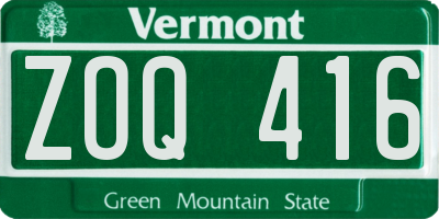 VT license plate ZOQ416