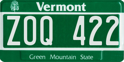 VT license plate ZOQ422