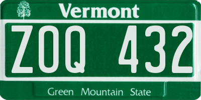 VT license plate ZOQ432