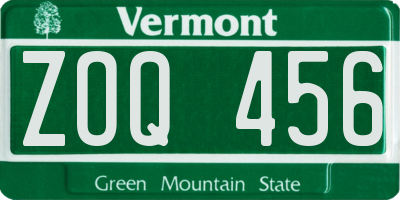 VT license plate ZOQ456