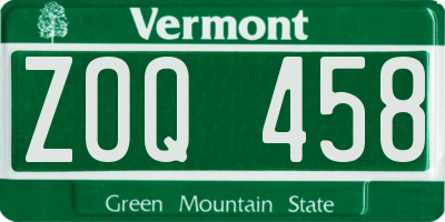 VT license plate ZOQ458
