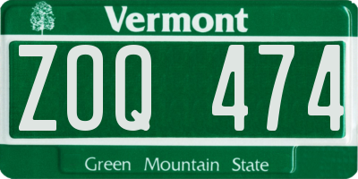 VT license plate ZOQ474