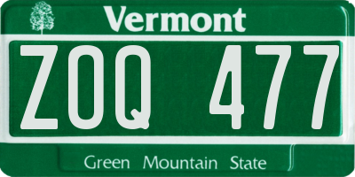 VT license plate ZOQ477