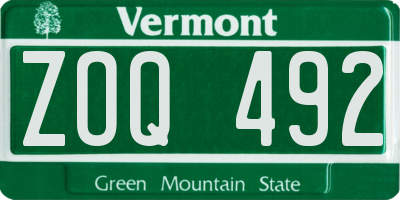 VT license plate ZOQ492
