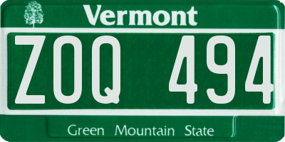 VT license plate ZOQ494