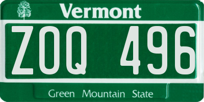 VT license plate ZOQ496