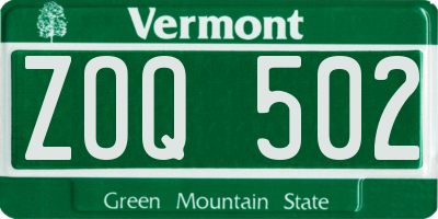 VT license plate ZOQ502