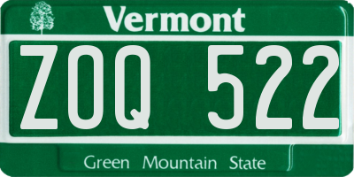 VT license plate ZOQ522