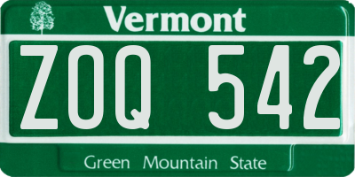 VT license plate ZOQ542