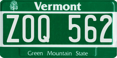 VT license plate ZOQ562