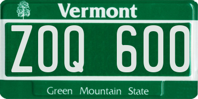 VT license plate ZOQ600